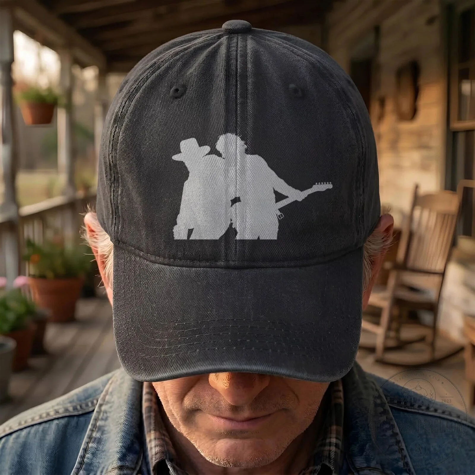 Bruce Springsteen and Clarence Clemons Silhouette Washed Denim Cap Hat 23 Bruce Springsteen and Clarence Clemons Silhouette Washed Denim Cap Hat