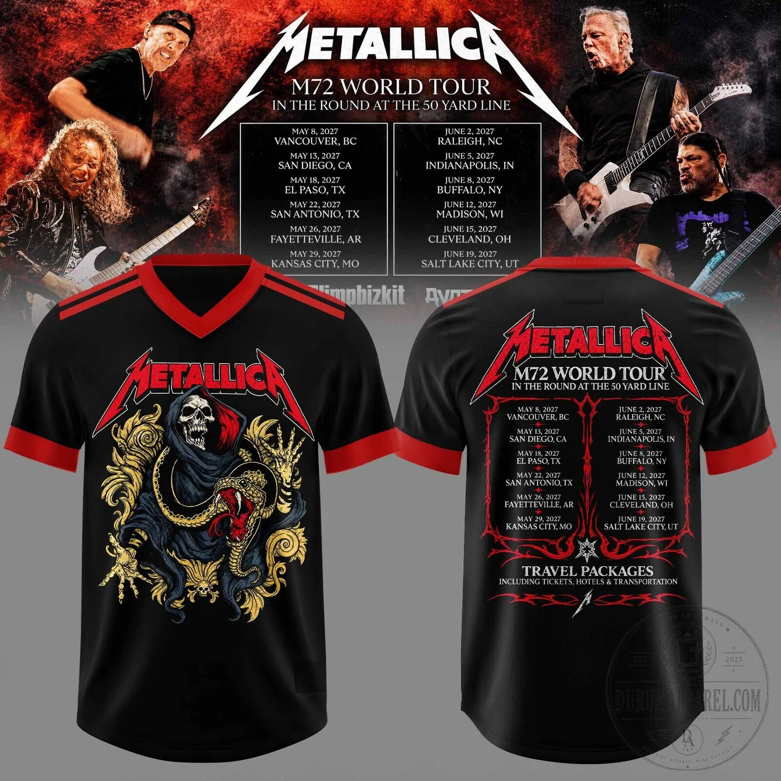 Metallica M72 World Tour Grim Reaper Concert Dates Baseball Jersey