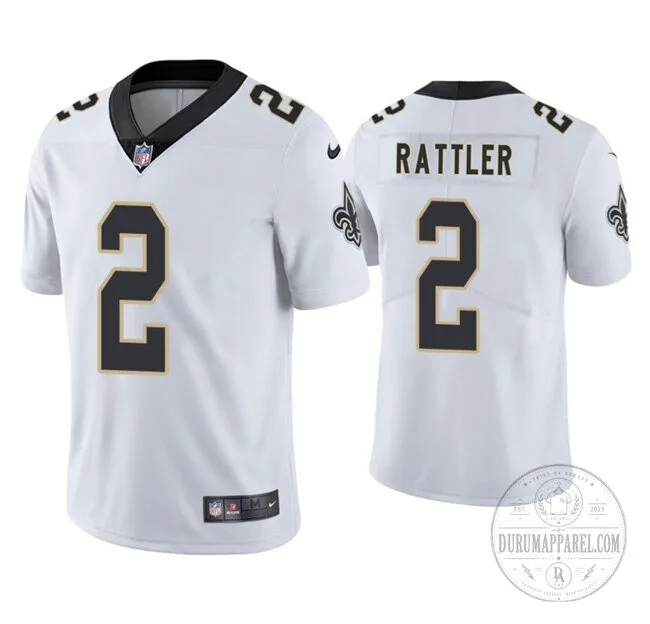 New Orleans Saints Spencer Rattler Number 2 White Football Jersey 2 New Orleans Saints Spencer Rattler Number 2 White Football Jersey