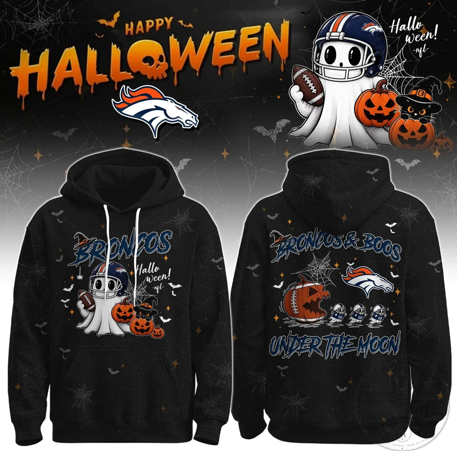 Denver Broncos Halloween Ghost Football Player Hoodie