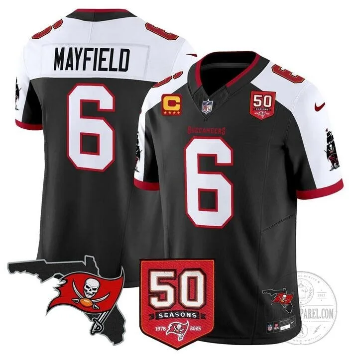 Tampa Bay Buccaneers Baker Mayfield 50th Season Black Football Jersey 5 Tampa Bay Buccaneers Baker Mayfield 50th Season Black Football Jersey