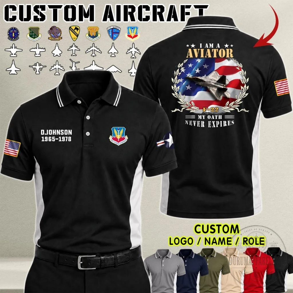 United States Air Force Aviator F-22 Fighter Jet Pilot Polo Shirt United States Air Force Aviator F-22 Fighter Jet Pilot Polo Shirt