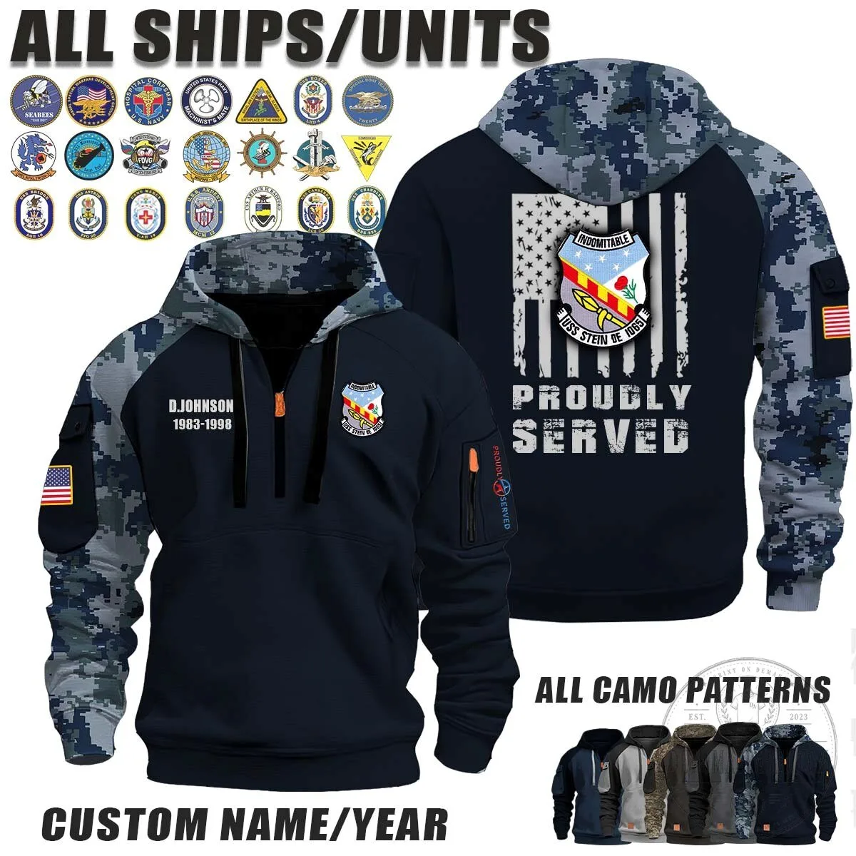 USS Stein DE-1065 Proudly Served Military Hoodie