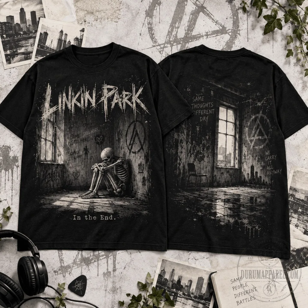 Linkin Park Lonely Skeleton Room In The End Song Lyrics Black T-Shirt Linkin Park Lonely Skeleton Room In The End Song Lyrics Black T-Shirt
