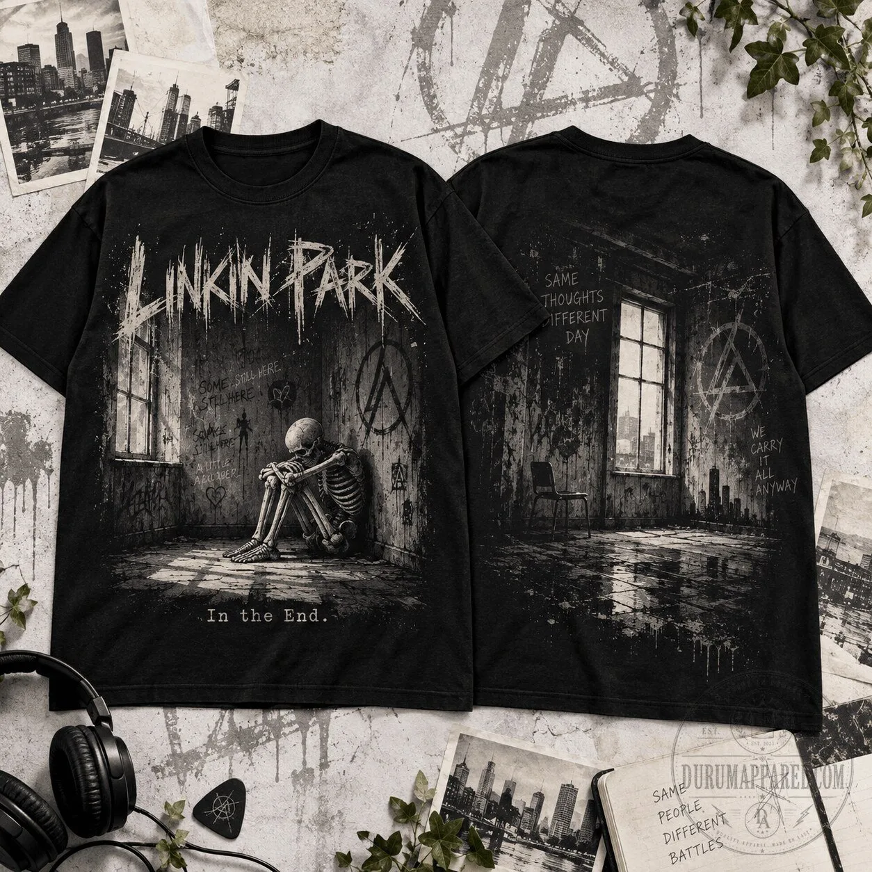 Linkin Park Lonely Skeleton Room In The End Song Lyrics Black T-Shirt 4 Linkin Park Lonely Skeleton Room In The End Song Lyrics Black T-Shirt