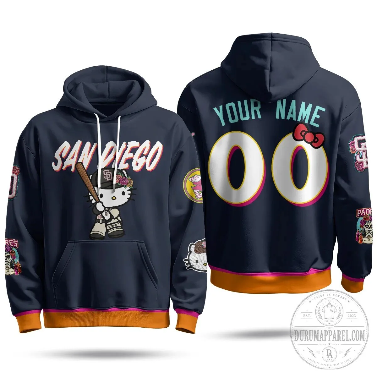 San Diego Padres Hello Kitty Baseball Player Custom Number and Name Hoodie 2 San Diego Padres Hello Kitty Baseball Player Custom Number and Name Hoodie
