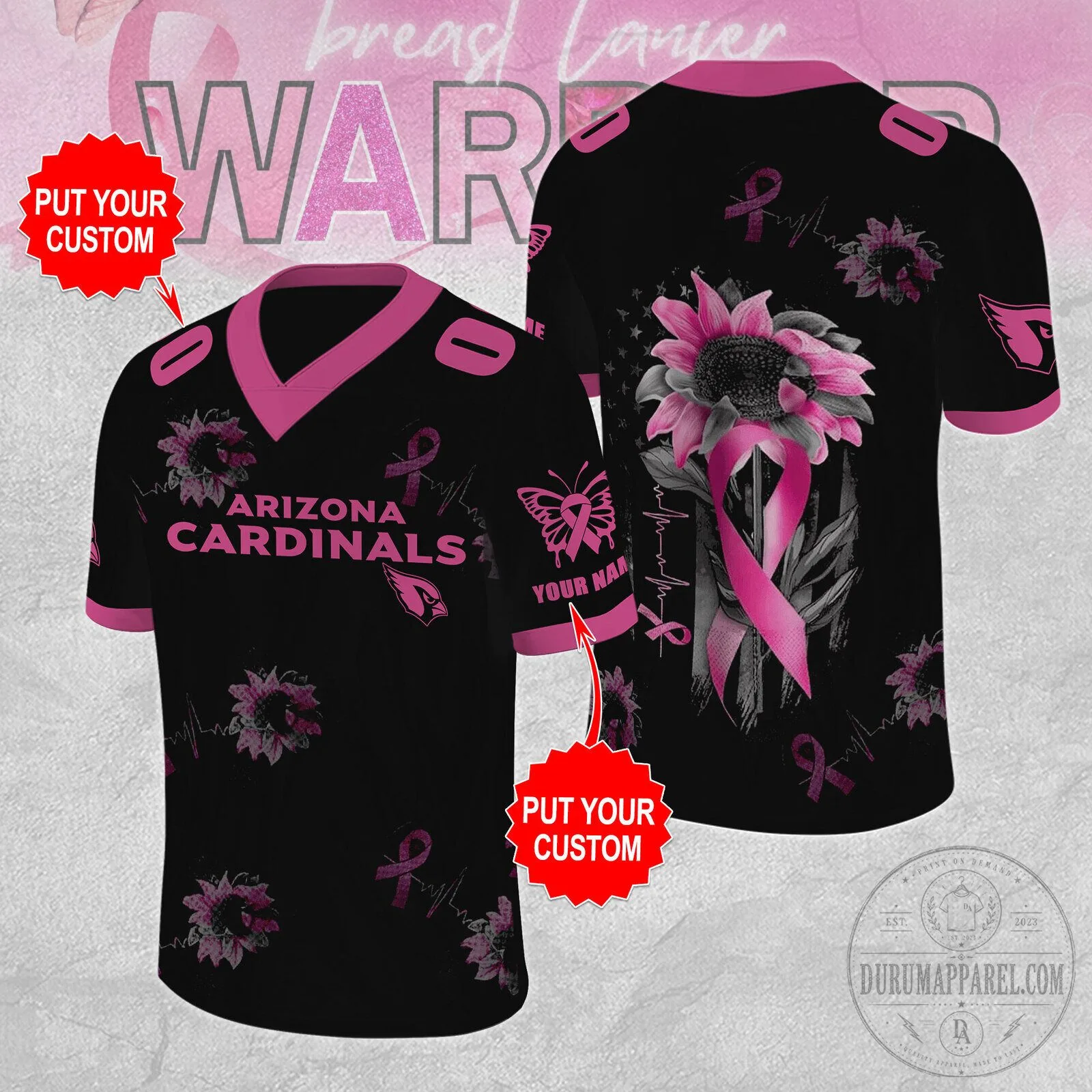 Arizona Cardinals Breast Cancer Awareness Pink Ribbon Sunflower Football Jersey