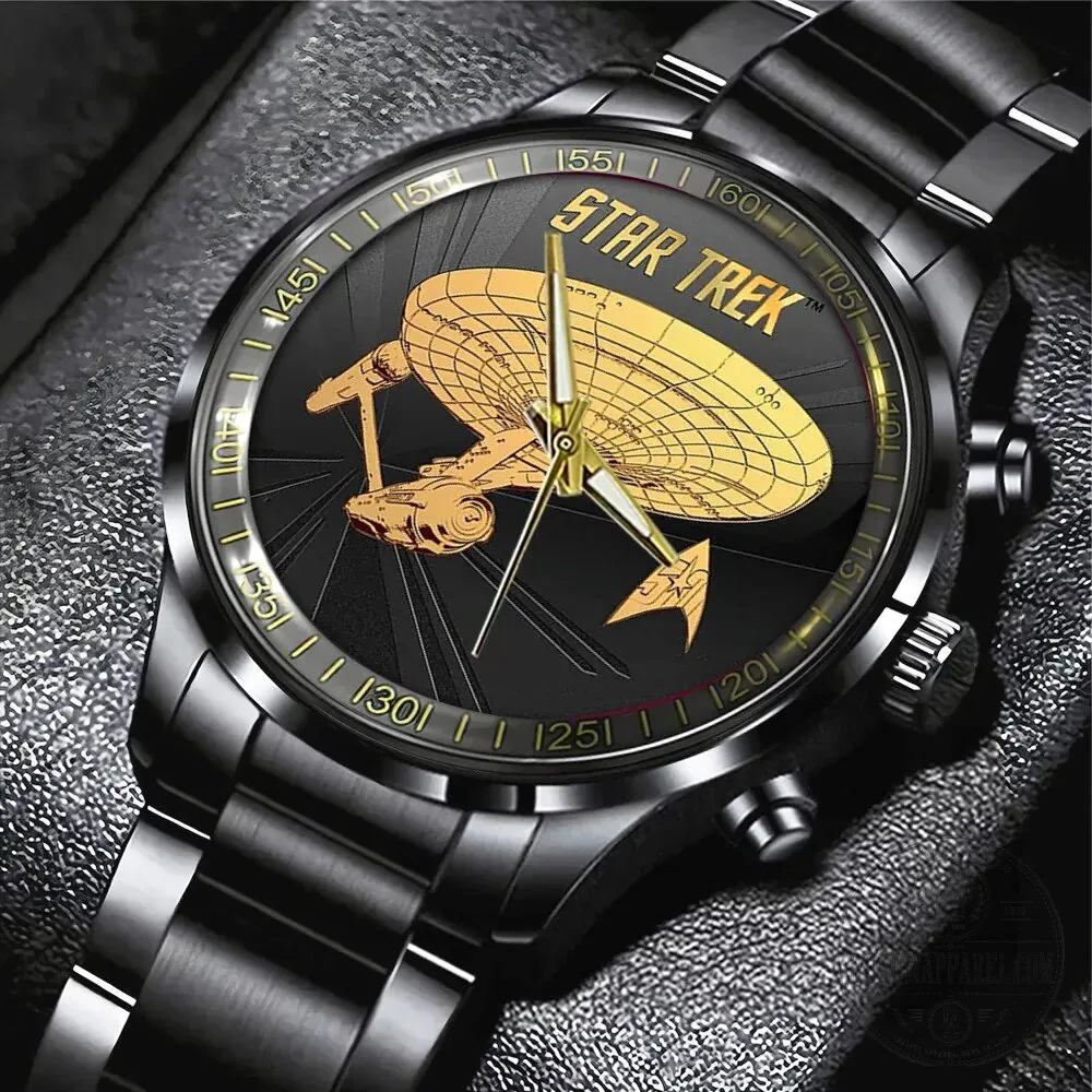 Star Trek Enterprise Gold Logo Black Stainless Steel Watch