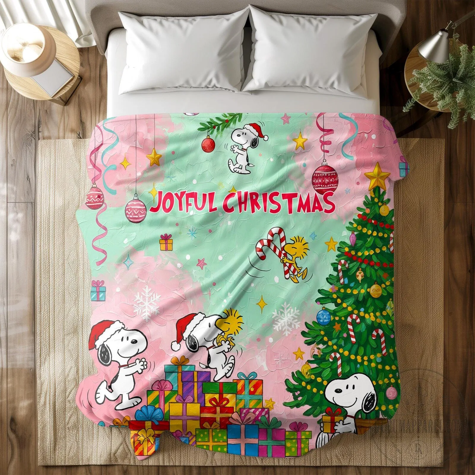 Snoopy and Woodstock Joyful Christmas Holiday Blanket 4 Snoopy and Woodstock Joyful Christmas Holiday Blanket