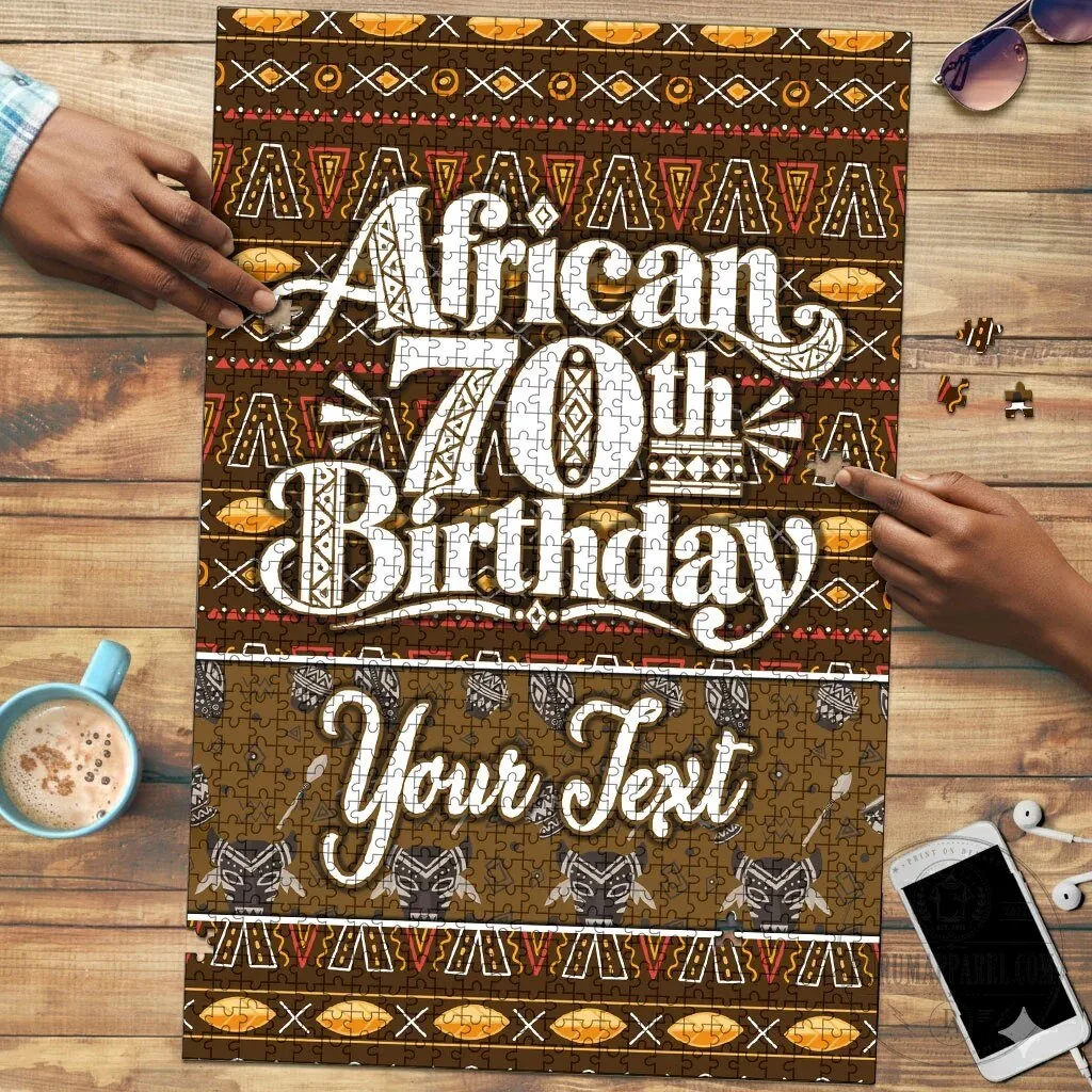 African 70th Birthday Tribal Pattern Mudcloth Heritage Art Personalized Puzzle