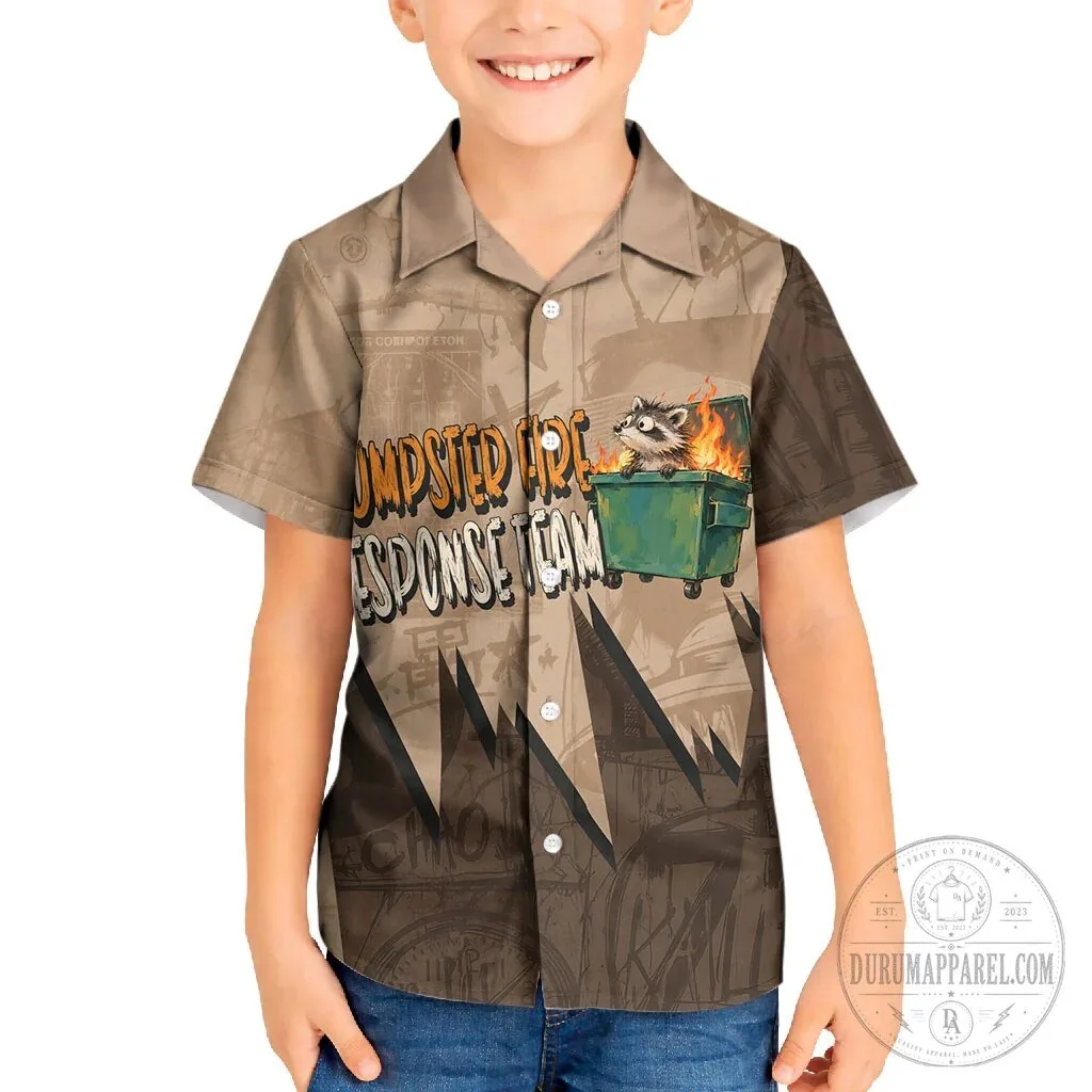 Hawaiian Shirt with Vintage Grunge Cartoon Raccoon for Dumpster Fire Response Team Humor