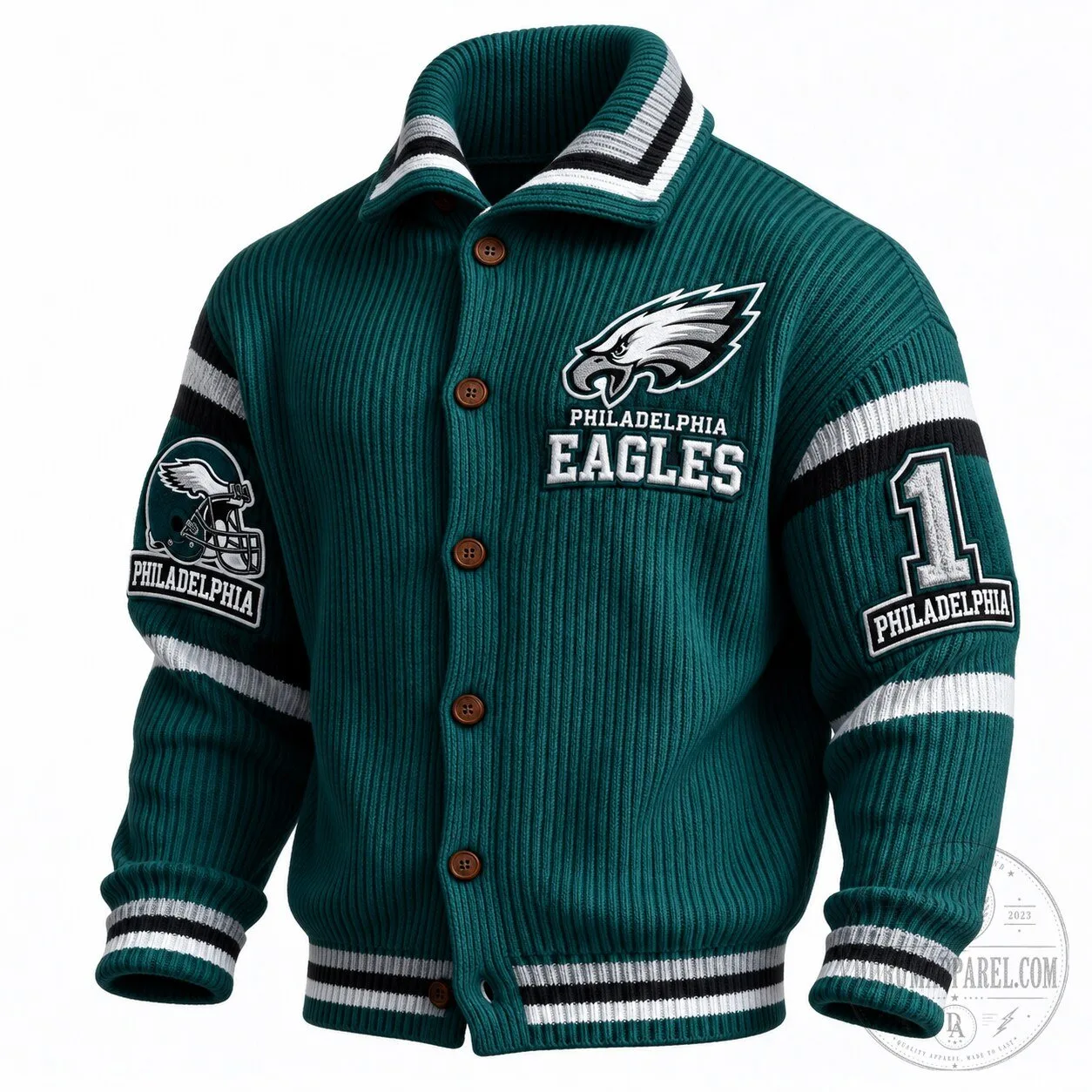 Philadelphia Eagles Embroidered Knit Varsity Jacket with Button Closure