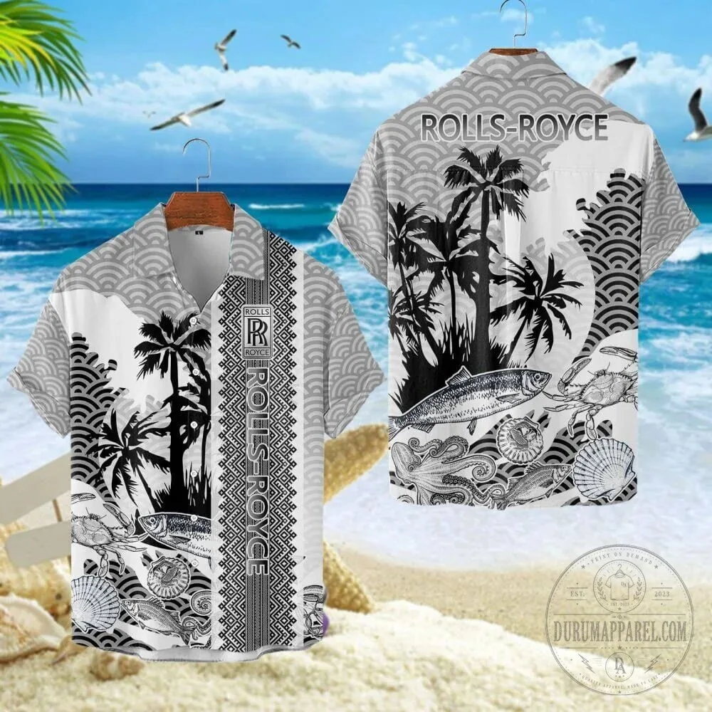 Rolls-Royce Palm Tree Beach Pattern Hawaiian Shirt