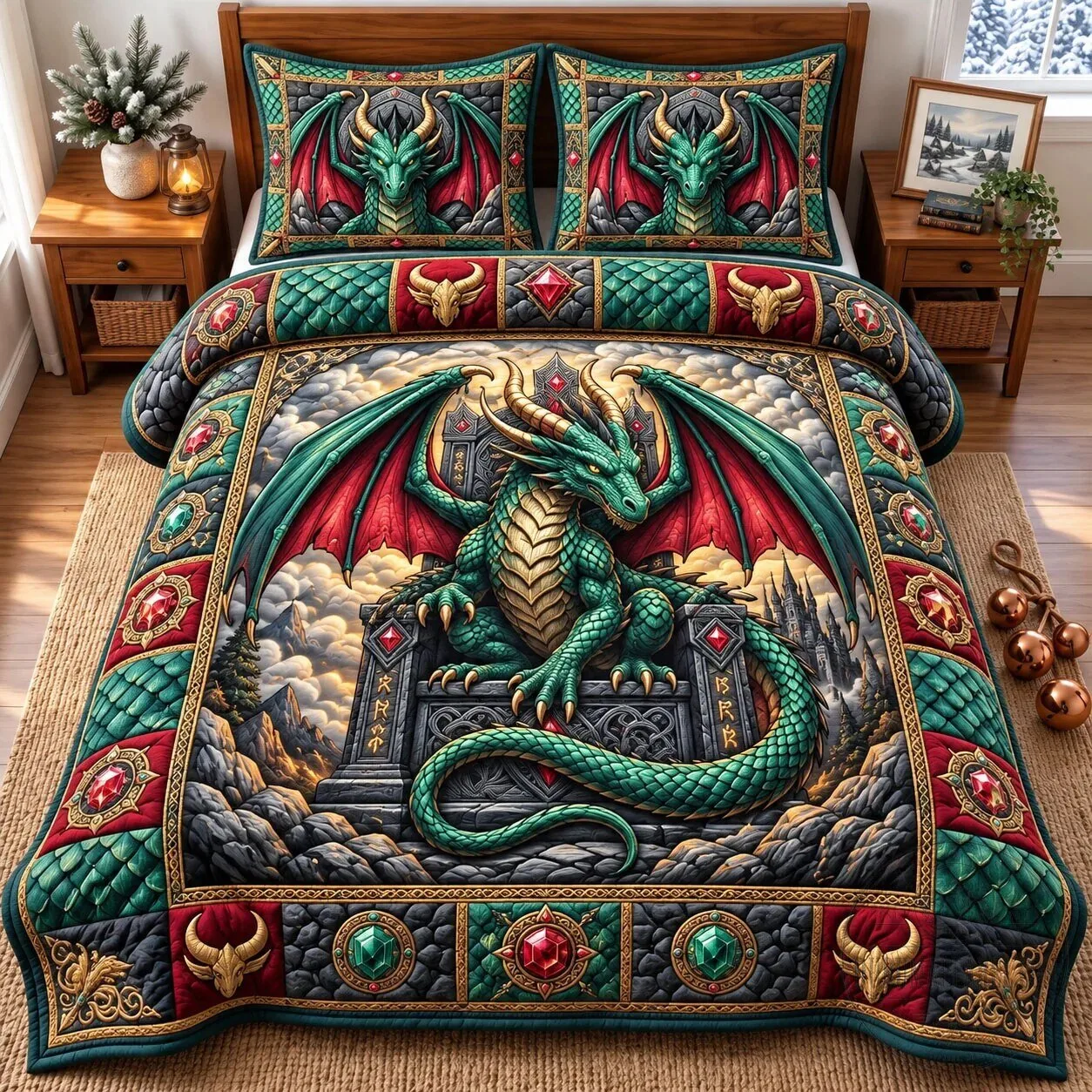 Mystic Dragon Fantasy Art Quilted Bedding Set with Pillow Shams 6 Mystic Dragon Fantasy Art Quilted Bedding Set with Pillow Shams