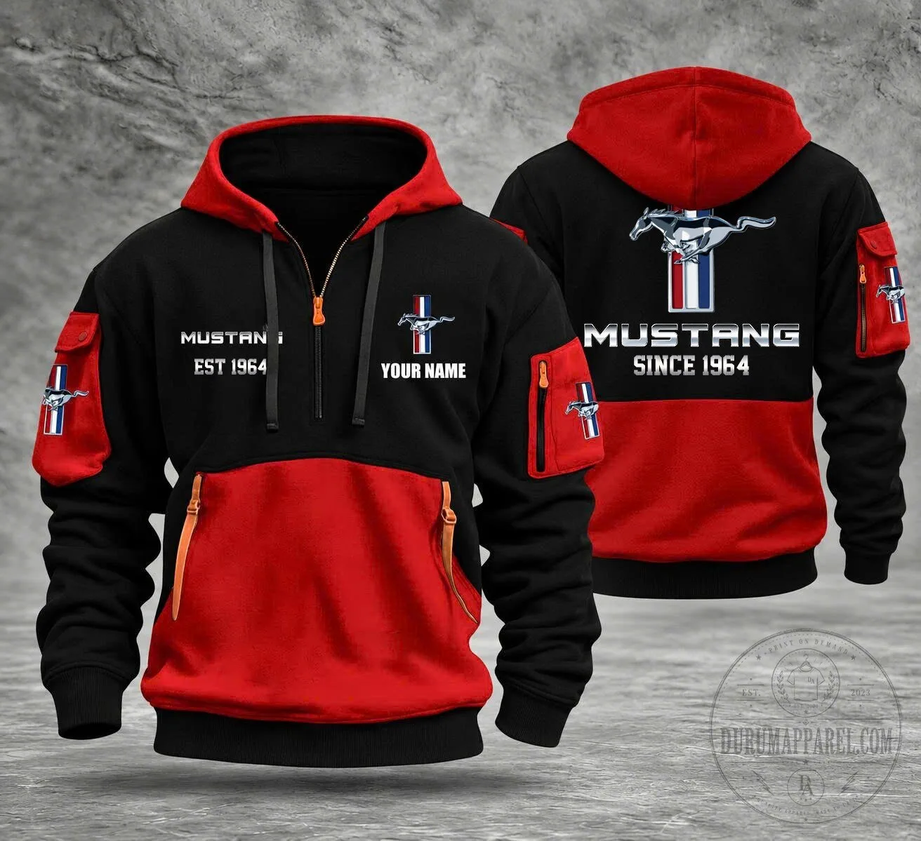 Ford Mustang Since 1964 Custom Name Black and Red Hoodie 1 Ford Mustang Since 1964 Custom Name Black and Red Hoodie