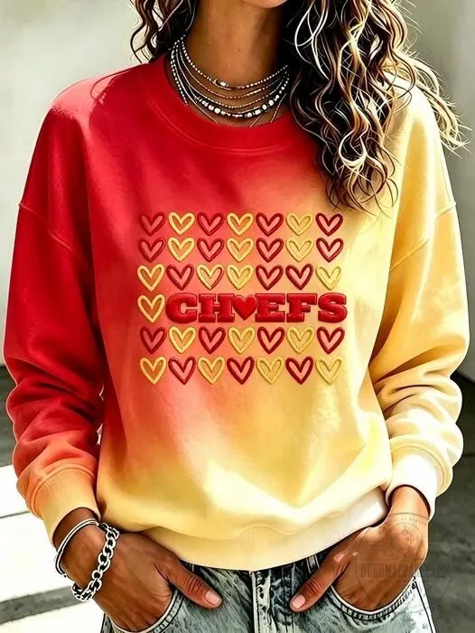 Kansas City Chiefs Heart Pattern Red Yellow Ombre Women's Sweatshirt 5 Kansas City Chiefs Heart Pattern Red Yellow Ombre Women