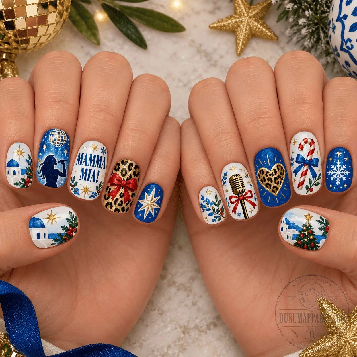 Christmas Holiday Press On Nail Set with Leopard Print and Snowflake Design by Mamma Mia