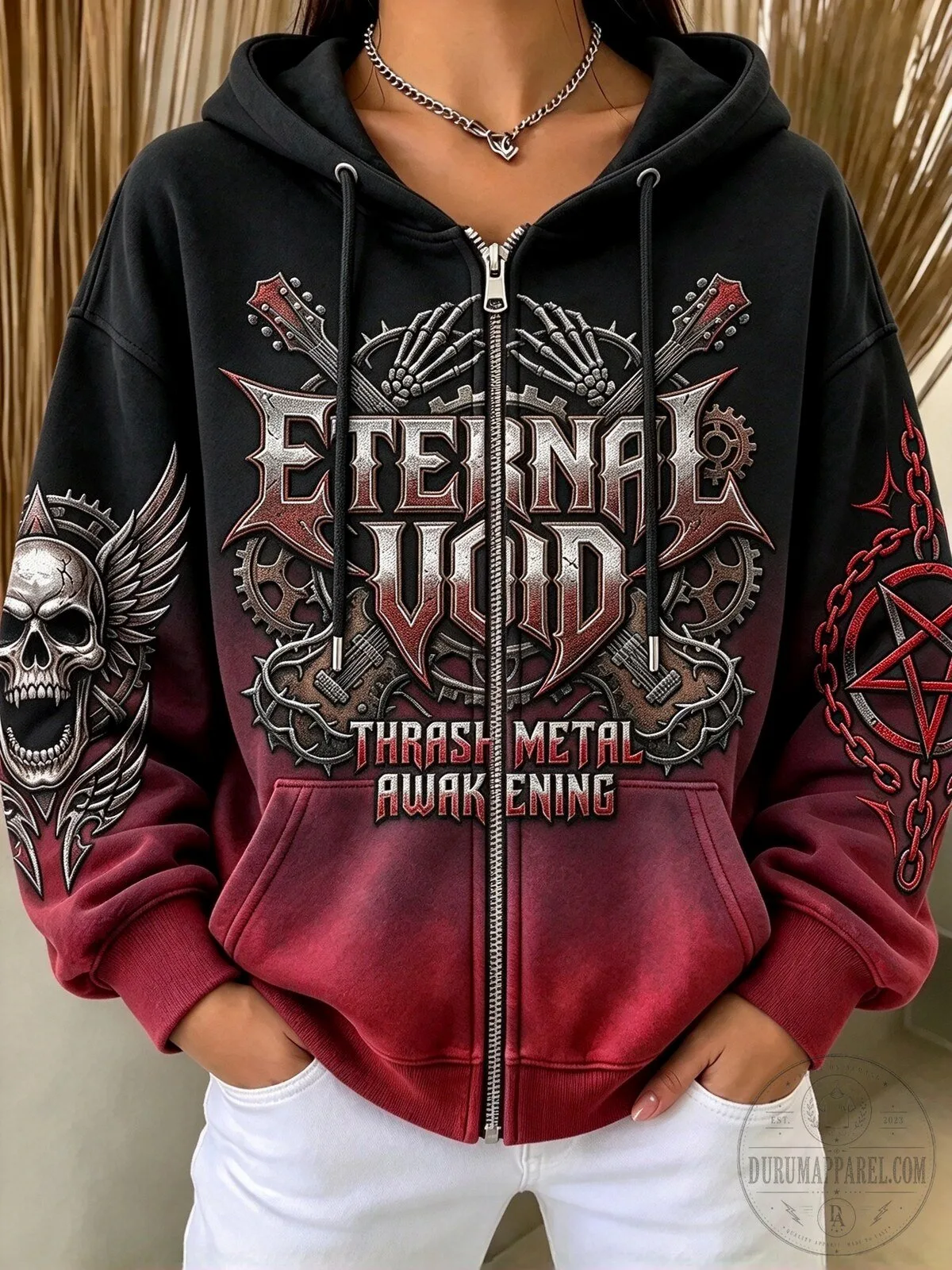Eternal Void Thrash Metal Awakening Skeleton Skull Zip-Up Hoodie 2 Eternal Void Thrash Metal Awakening Skeleton Skull Zip-Up Hoodie