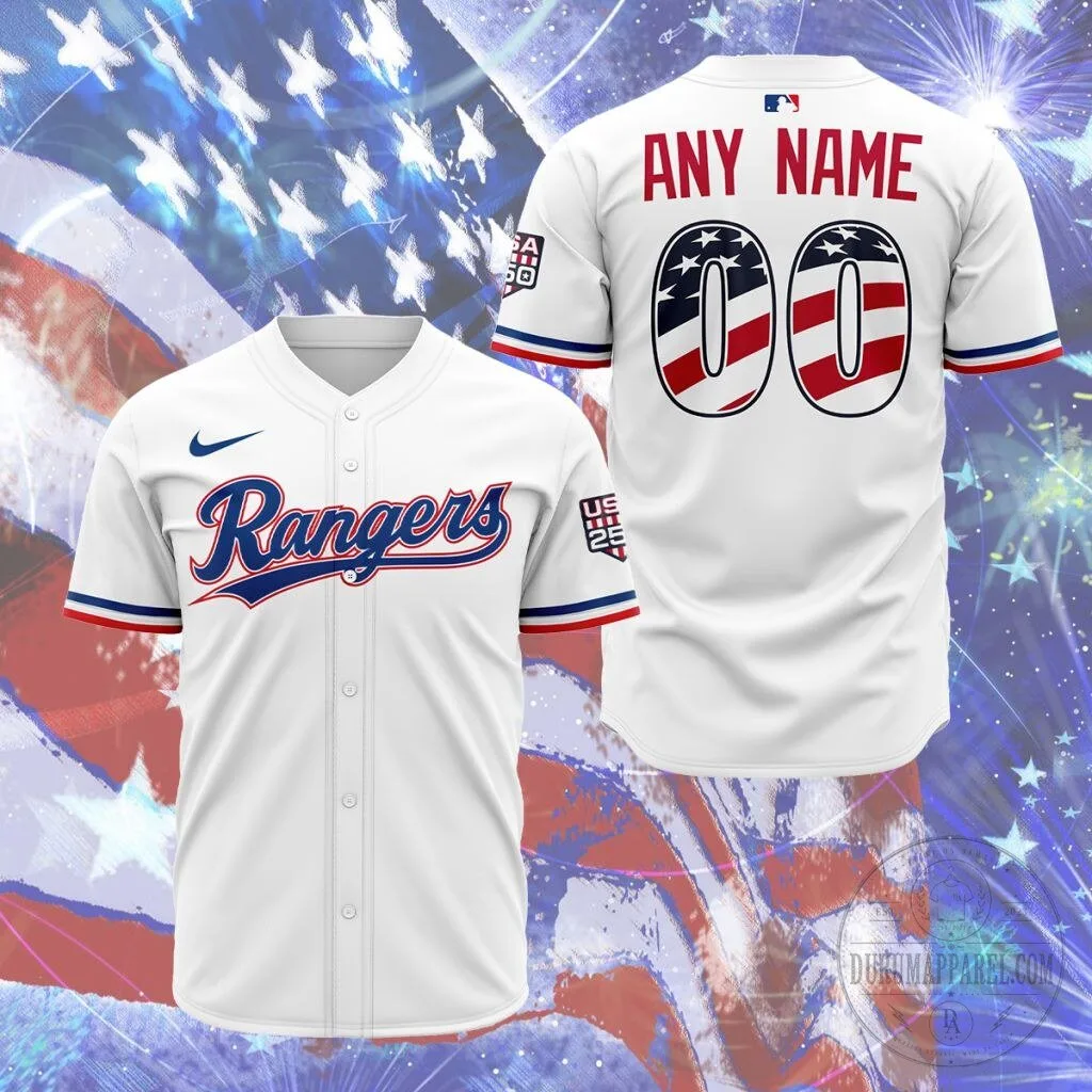 Texas Rangers Personalized 2026 Stars and Stripes Fourth of July Baseball Jersey