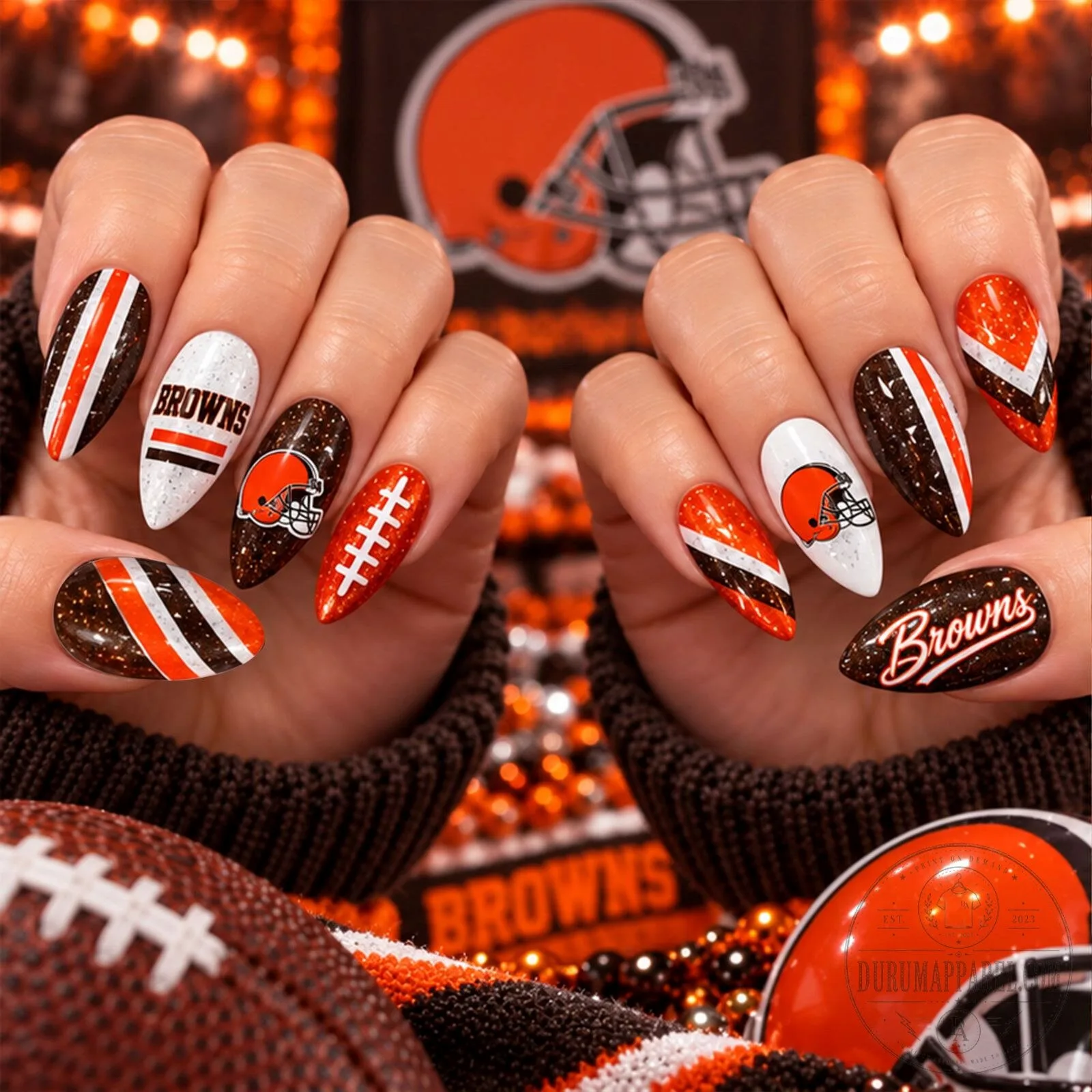 Cleveland Browns Sparkle Game Day Football Fan Press-On Nails Set