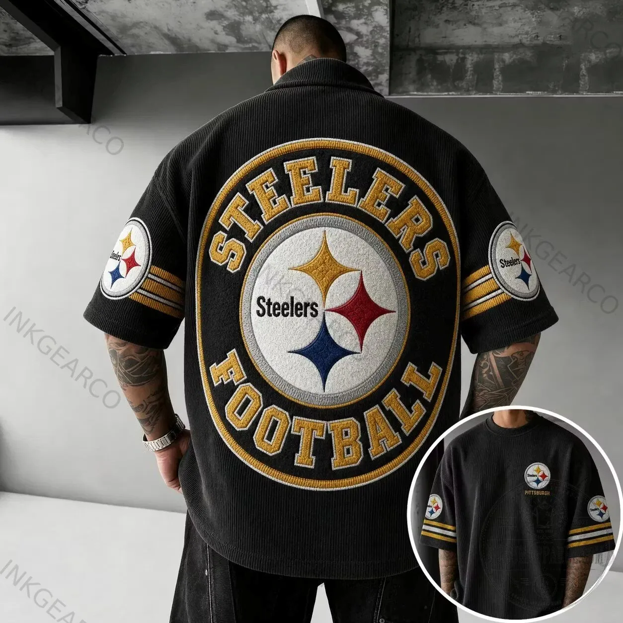 Pittsburgh Steelers Football Team Corduroy Short-Sleeve Rugby Shirt 3 Pittsburgh Steelers Football Team Corduroy Short-Sleeve Rugby Shirt