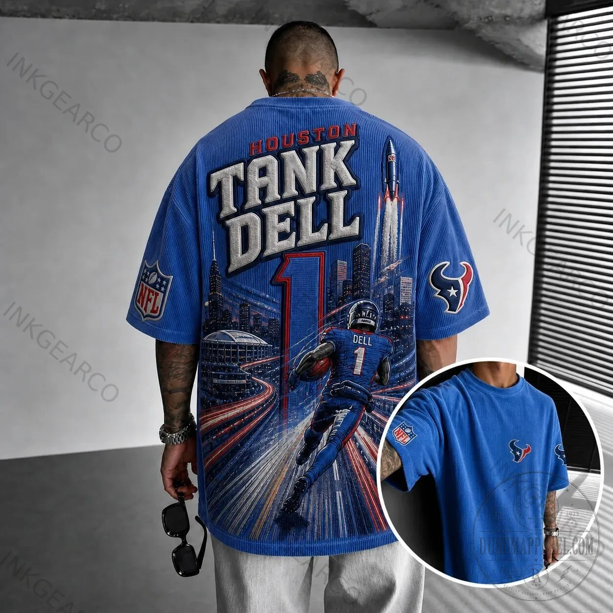 Corduroy T-Shirt in Blue for NFL Player Tank Dell - Houston Texans 2 Corduroy T-Shirt in Blue for NFL Player Tank Dell - Houston Texans