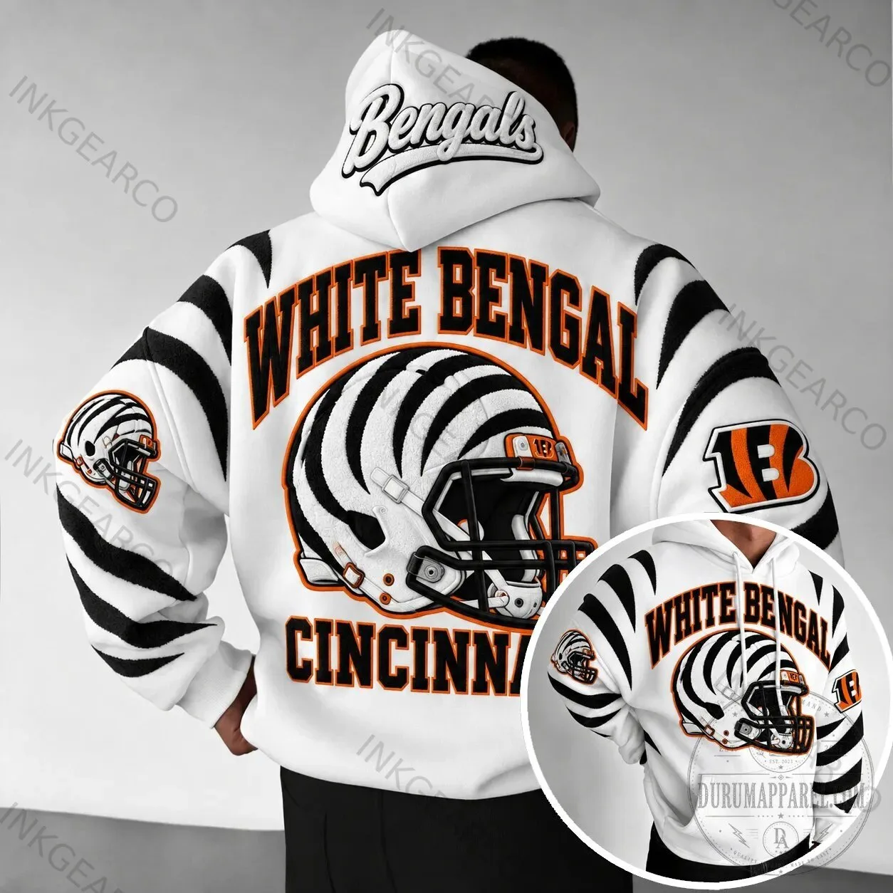 Cincinnati Bengals White Bengal Tiger Stripe Football Helmet Hoodie