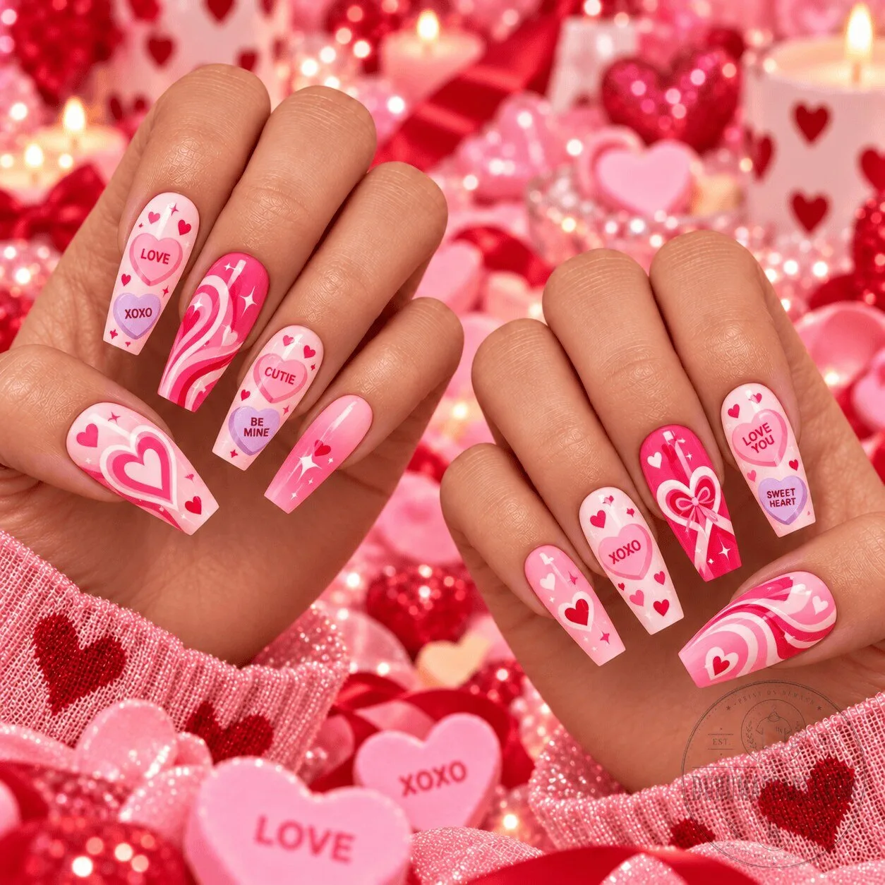 Valentine's Day Sweetheart Candy Hearts Press-On Nails Set