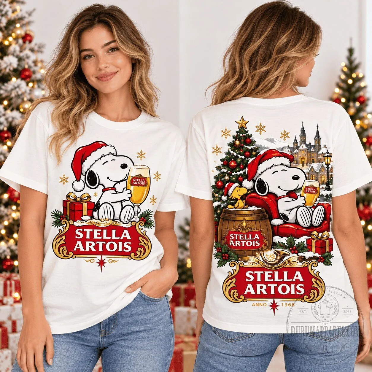 Snoopy Stella Artois Christmas Beer Holiday Graphic T-Shirt 1 Snoopy Stella Artois Christmas Beer Holiday Graphic T-Shirt
