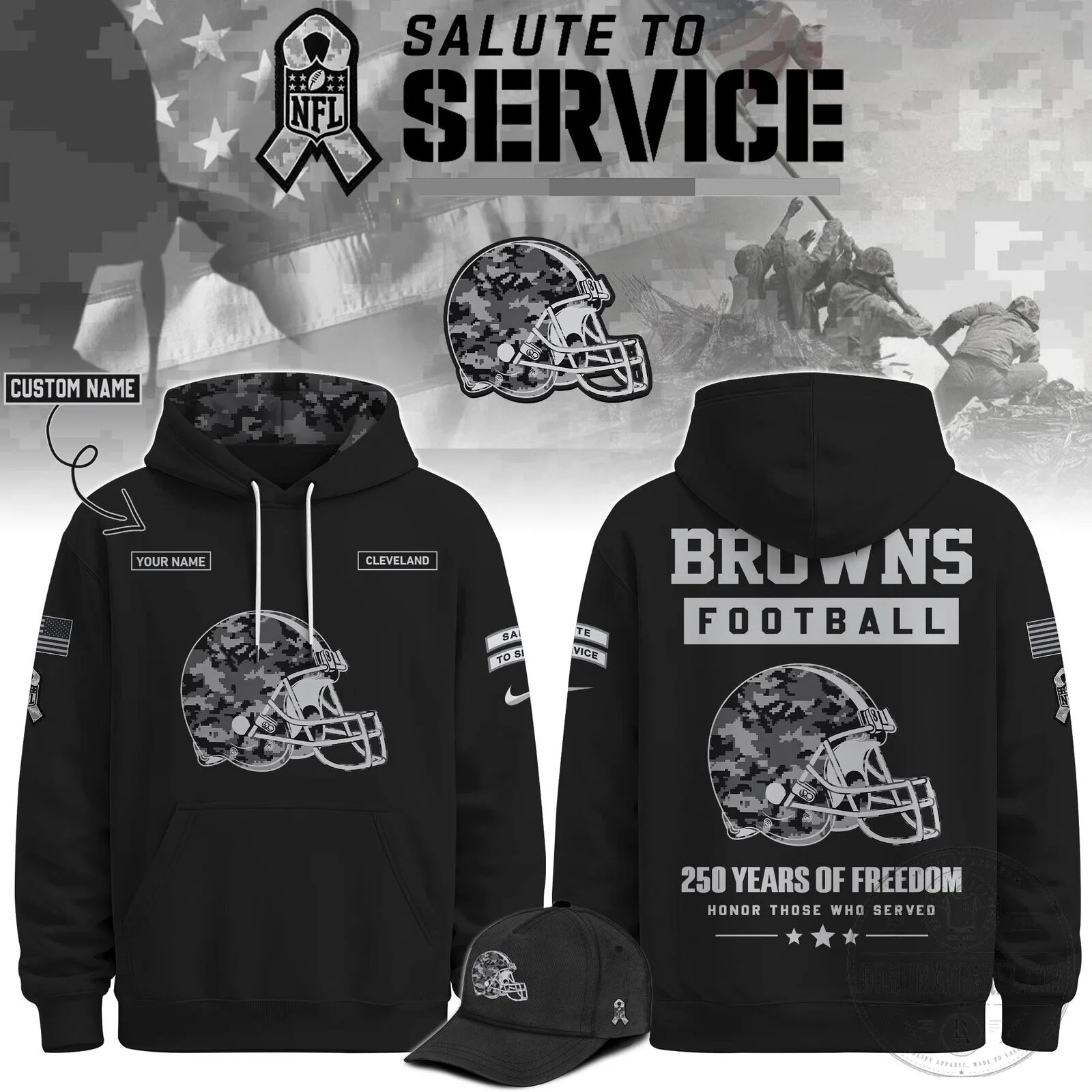 Veterans Day Hoodie Honoring Cleveland Browns Football Salute To Service