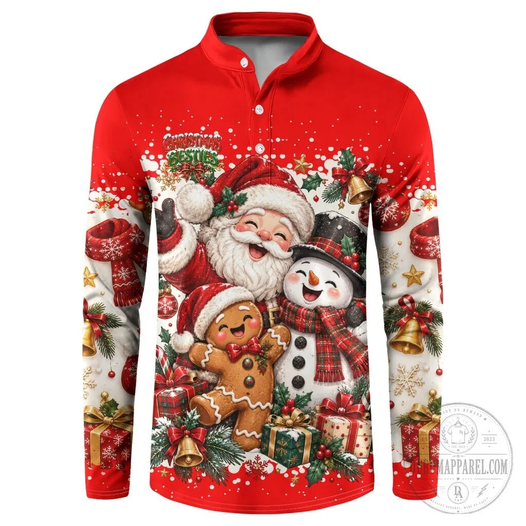 Christmas Besties Santa Snowman Gingerbread Holiday Long-Sleeve Shirt