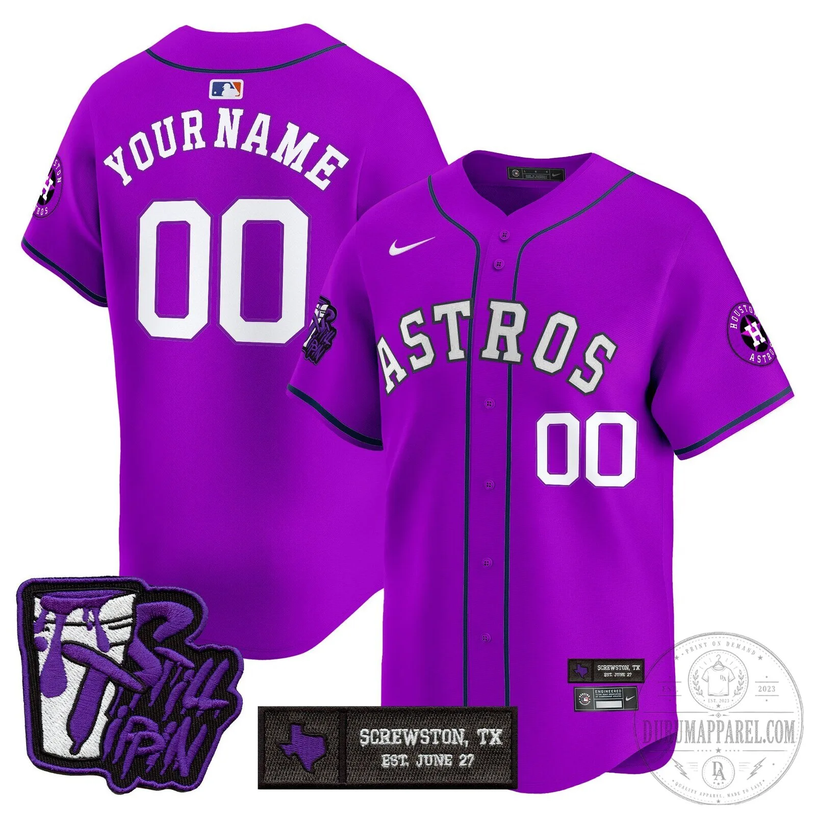 Houston Astros DJ Screw Still Tippin Purple Patch Baseball Jersey