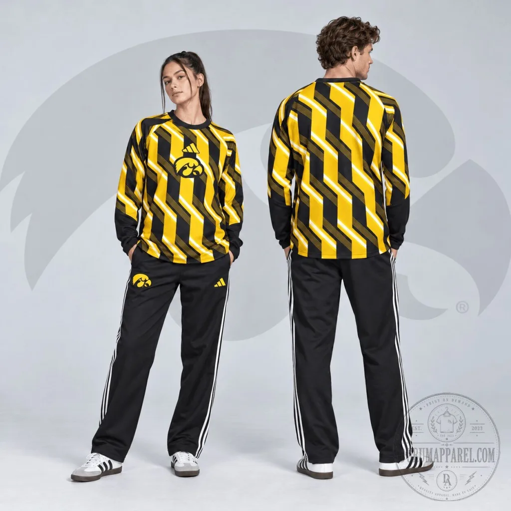 Iowa Hawkeyes NCAA Diagonal Stripe Black and Gold Long Sleeve Shirt Iowa Hawkeyes NCAA Diagonal Stripe Black and Gold Long Sleeve Shirt