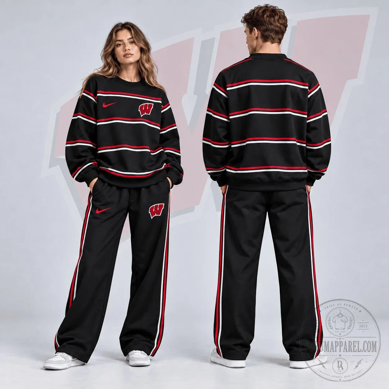 Wisconsin Badgers Nike Black Horizontal Stripe Crewneck Sweatshirt 2 Wisconsin Badgers Nike Black Horizontal Stripe Crewneck Sweatshirt