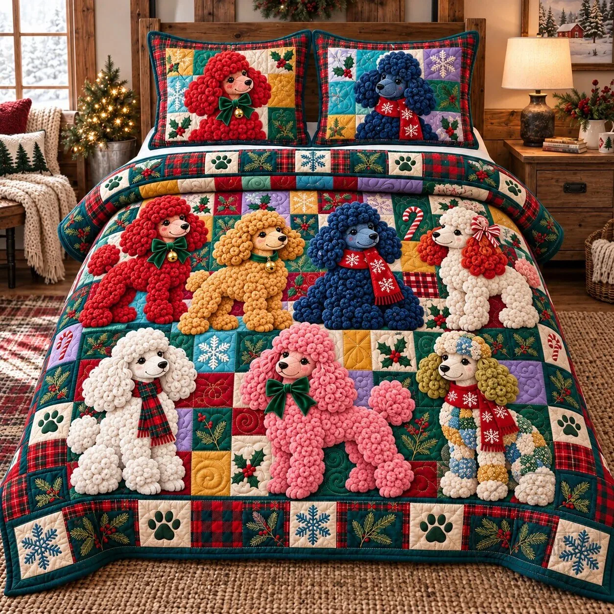 Christmas Poodle Party Quilted Bedding Set with Holiday Design 9 Christmas Poodle Party Quilted Bedding Set with Holiday Design