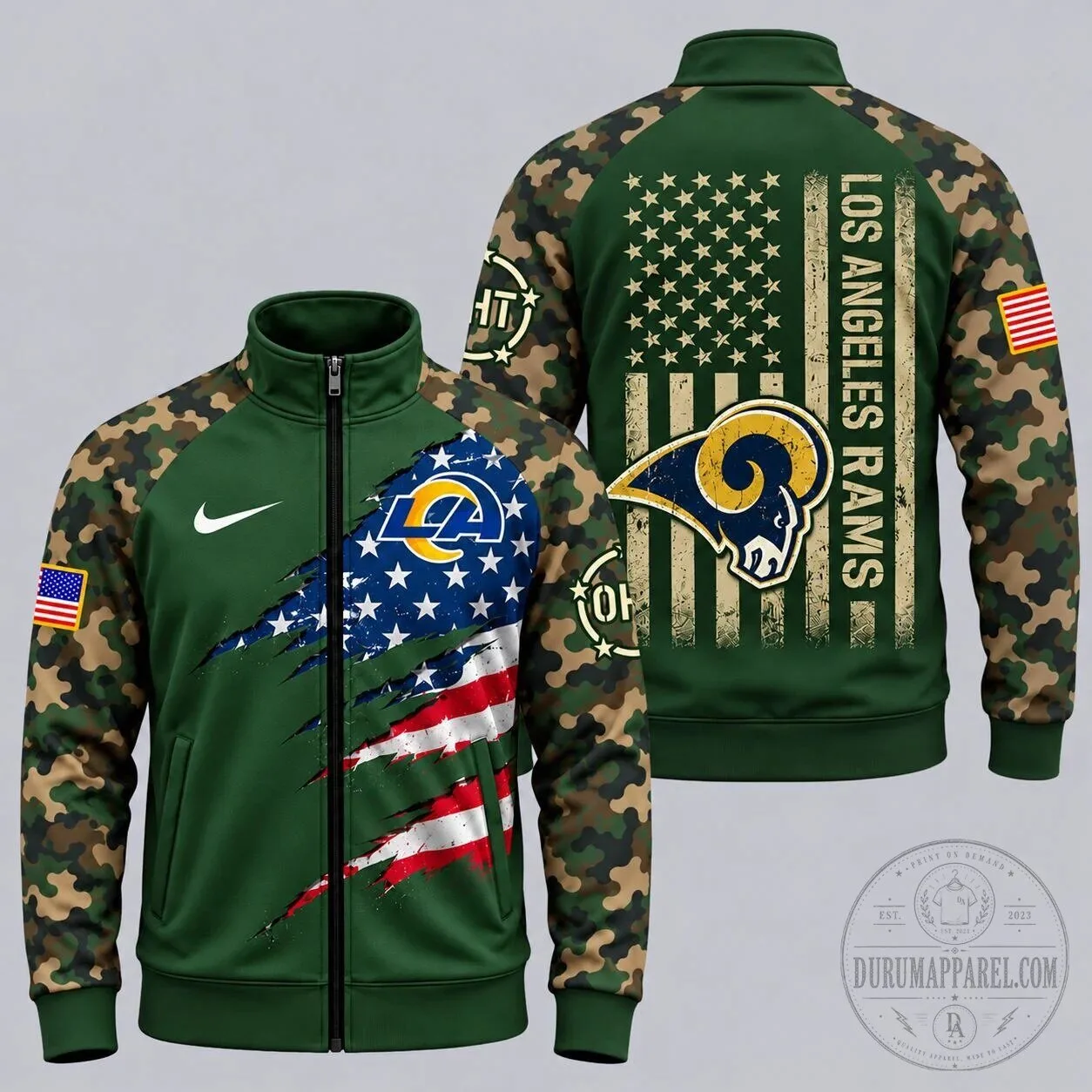 Los Angeles Rams American Flag Military Camouflage Full-Zip Jacket