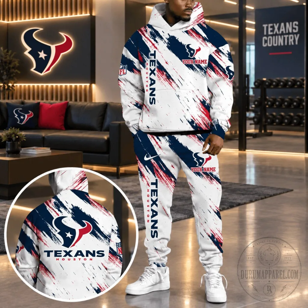 Houston Texans Personalized NFL Team White Brush Stroke Hoodie Houston Texans Personalized NFL Team White Brush Stroke Hoodie