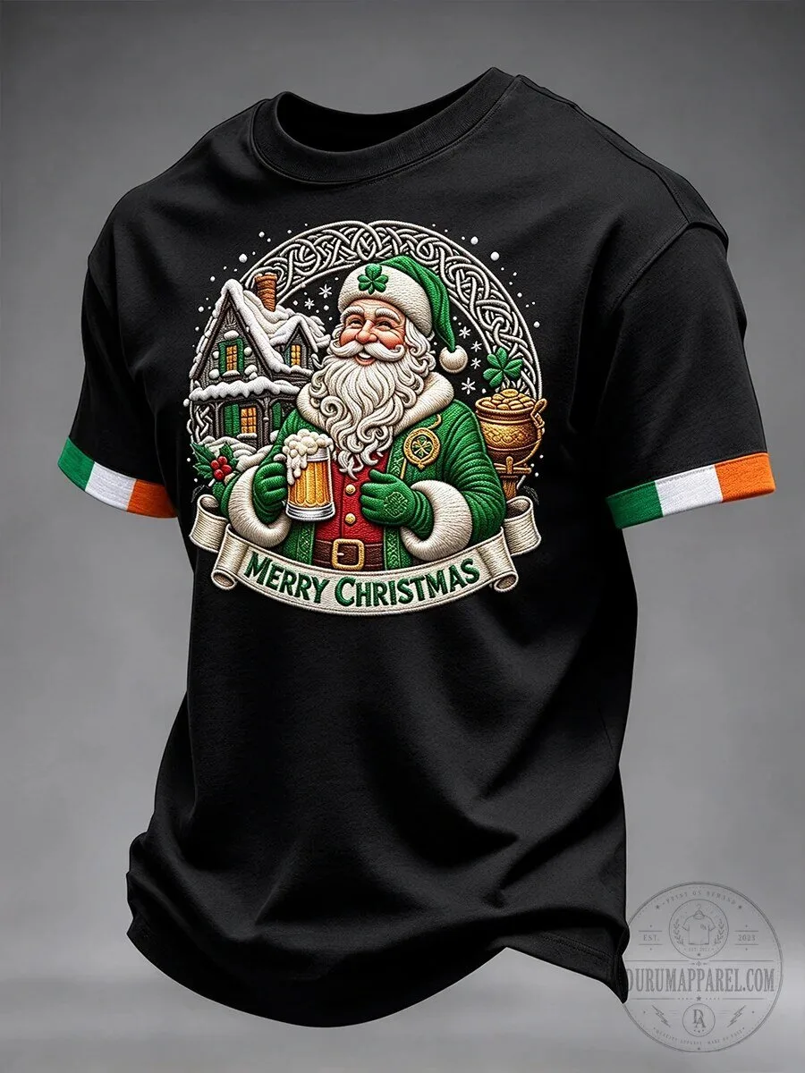 Irish Santa Claus Merry Christmas Holiday Celebration Black T-Shirt