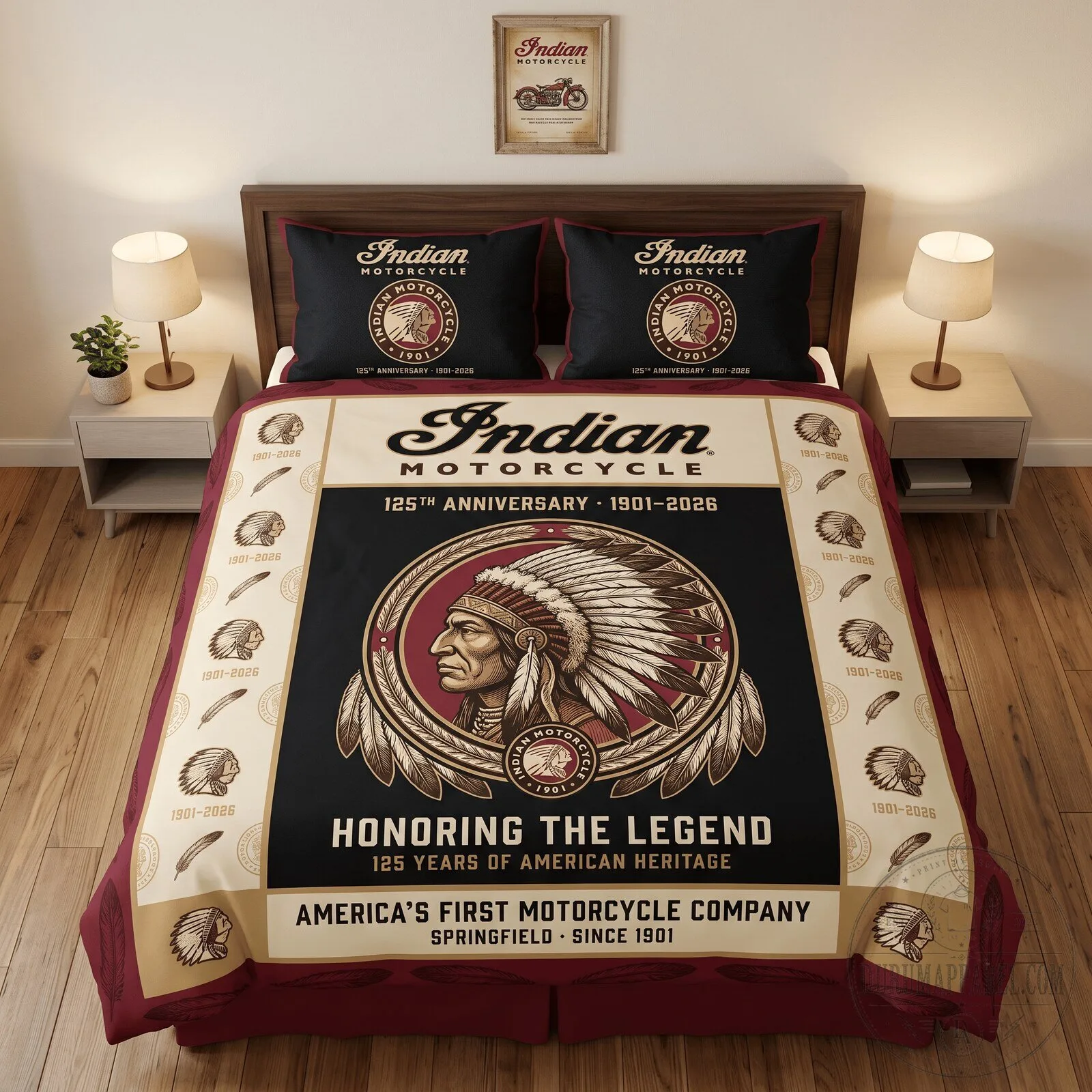 Indian Motorcycle 125th Anniversary Honoring The Legend Bedding Set 5 Indian Motorcycle 125th Anniversary Honoring The Legend Bedding Set