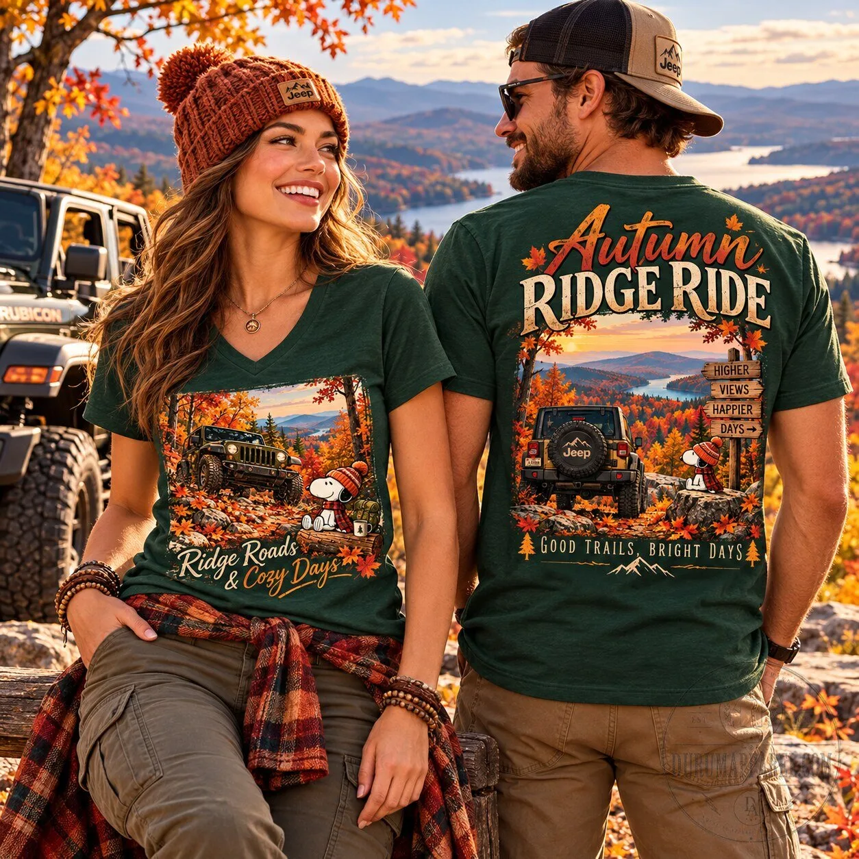 Snoopy Autumn Ridge Ride Jeep V-Neck T-Shirt for Cozy Fall Adventures 5 Snoopy Autumn Ridge Ride Jeep V-Neck T-Shirt for Cozy Fall Adventures