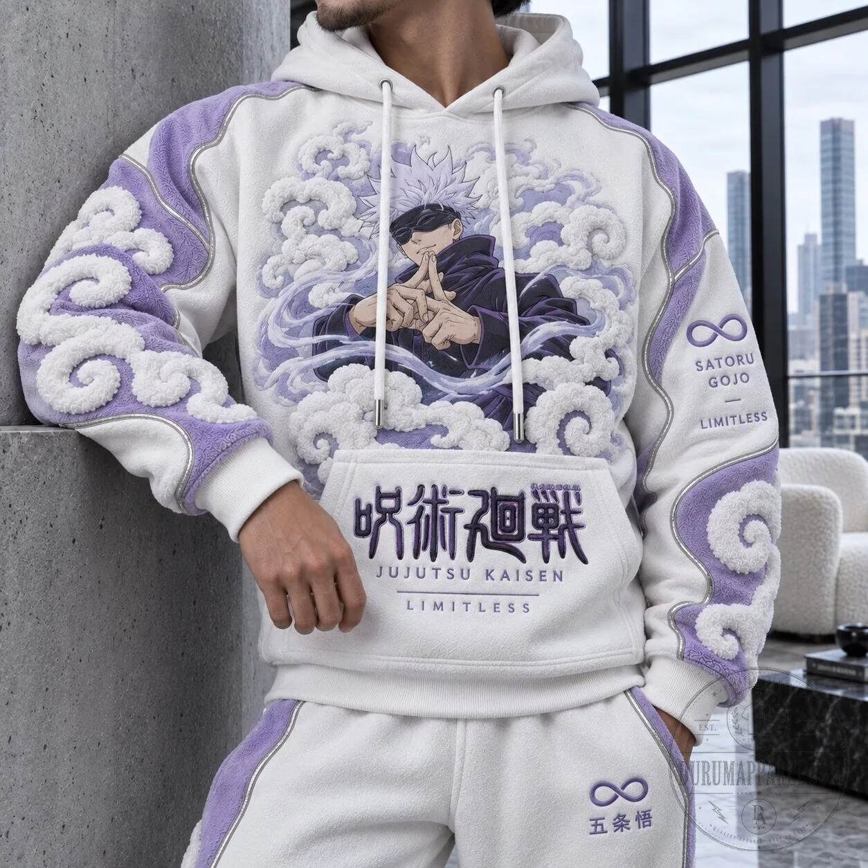 Jujutsu Kaisen Satoru Gojo Limitless Anime White and Purple Hoodie 5 Jujutsu Kaisen Satoru Gojo Limitless Anime White and Purple Hoodie