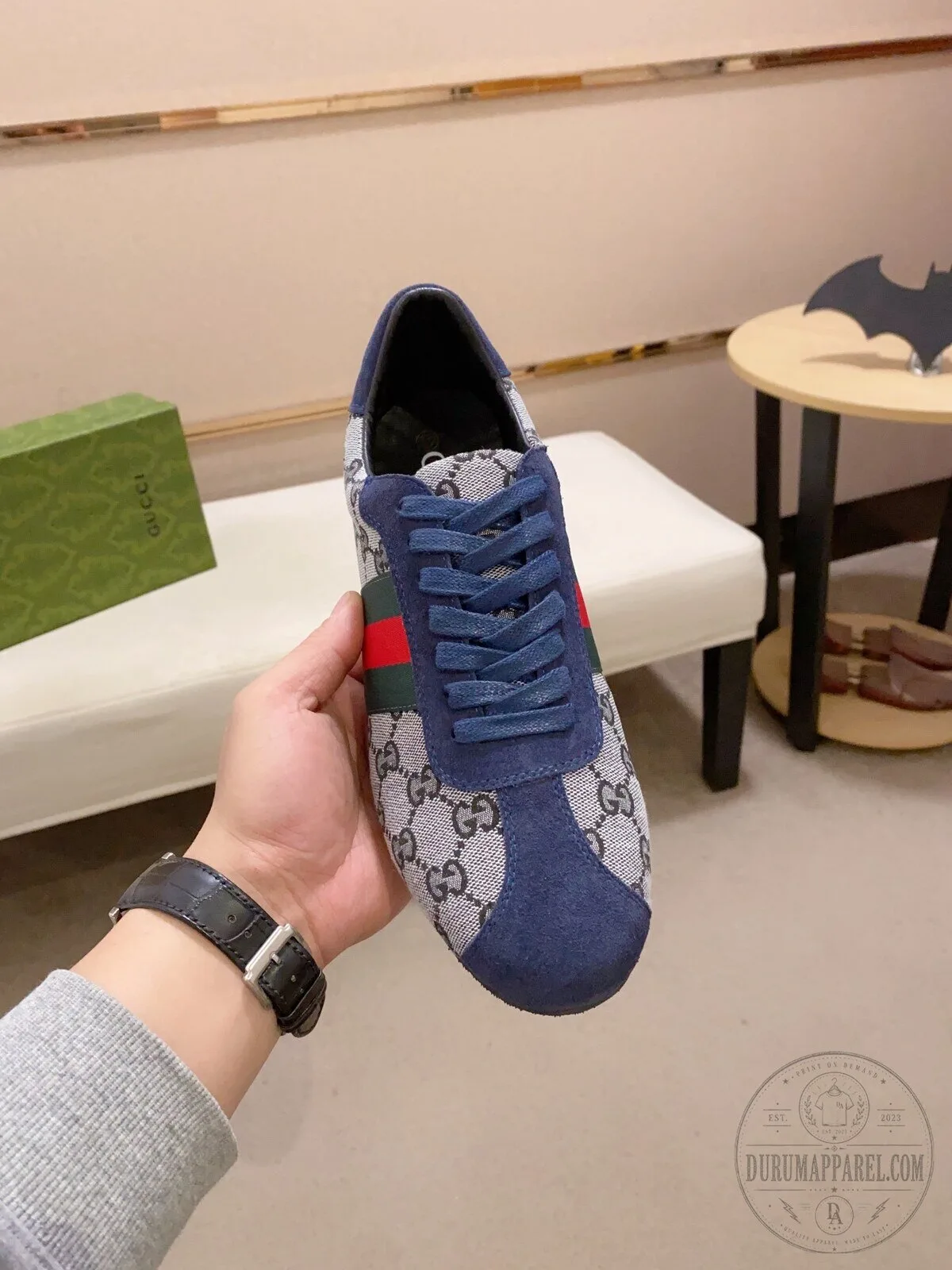 Gucci Monogram Blue Suede Low Top Sneakers for Men 7 Gucci Monogram Blue Suede Low Top Sneakers for Men