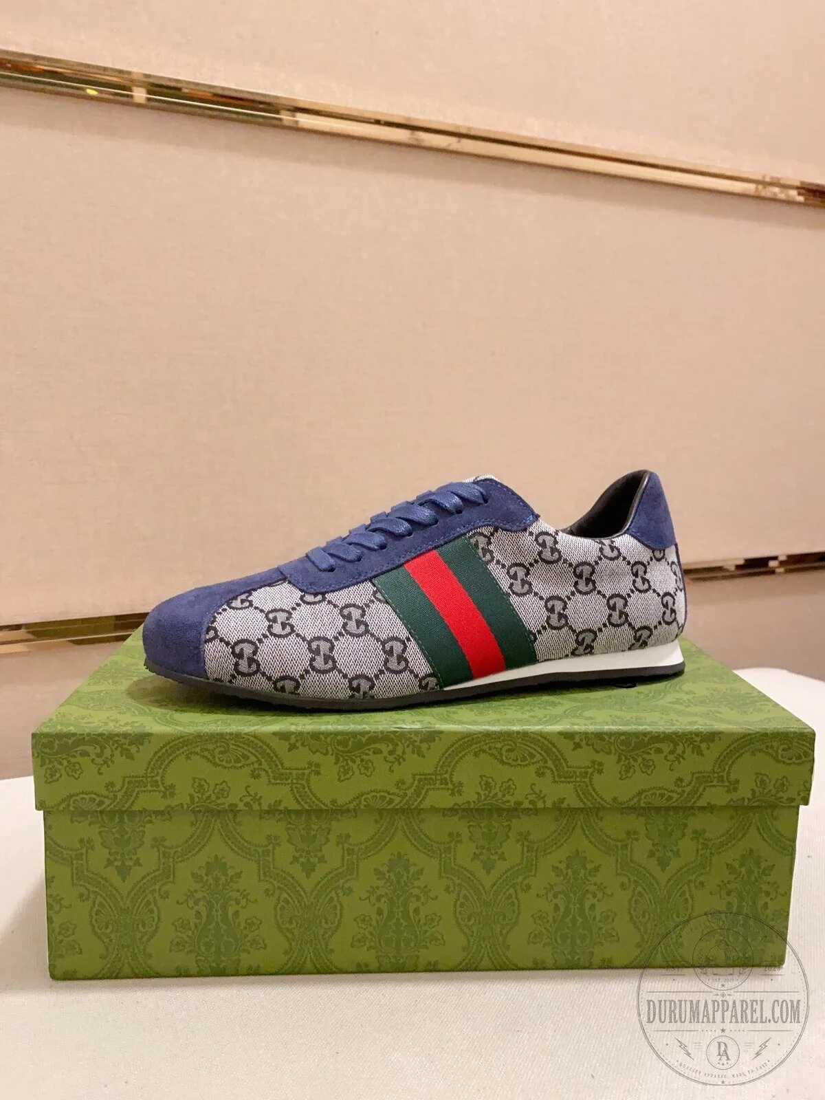 Gucci Monogram Blue Suede Low Top Sneakers for Men 9 Gucci Monogram Blue Suede Low Top Sneakers for Men