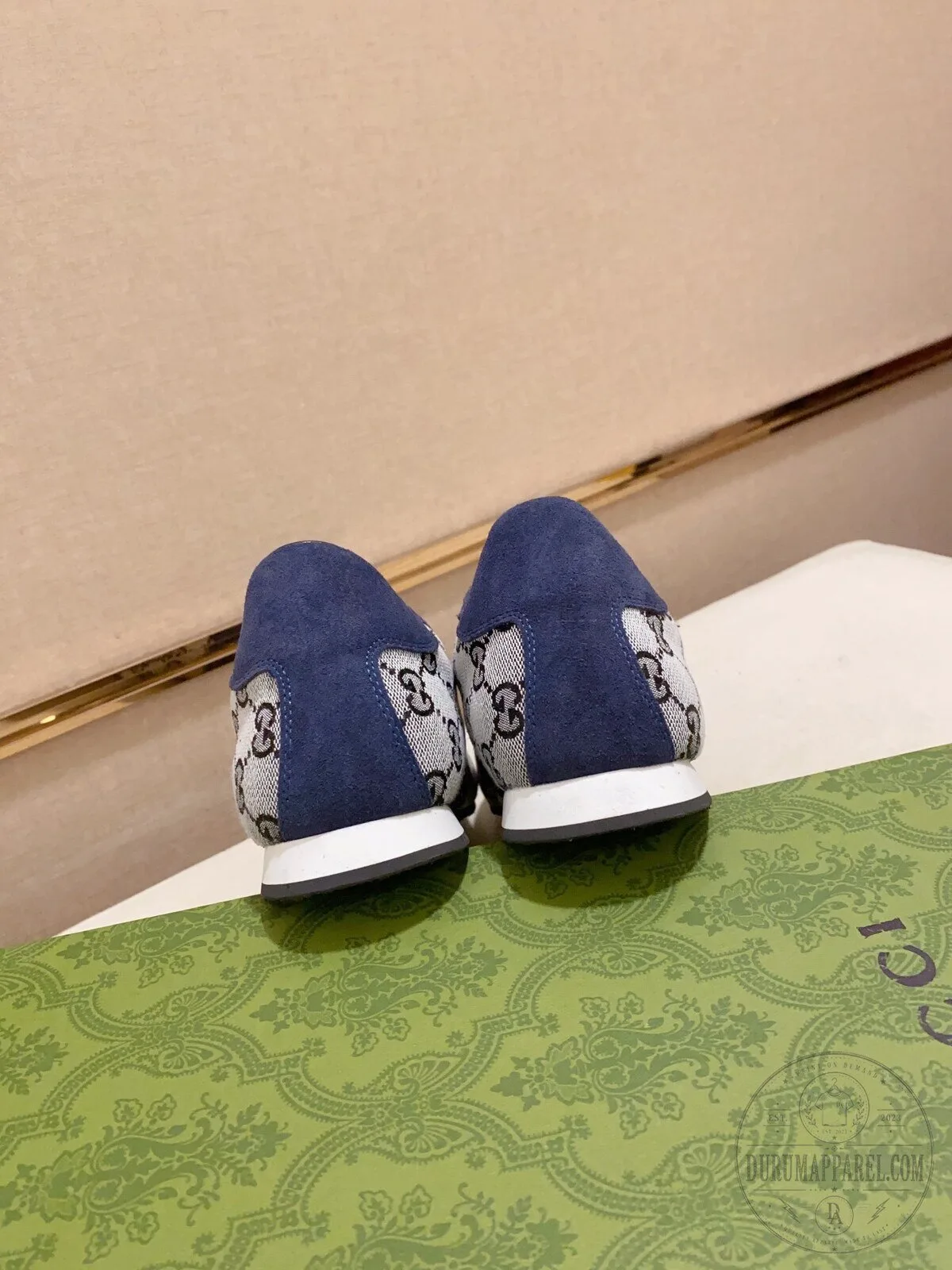Gucci Monogram Blue Suede Low Top Sneakers for Men 10 Gucci Monogram Blue Suede Low Top Sneakers for Men