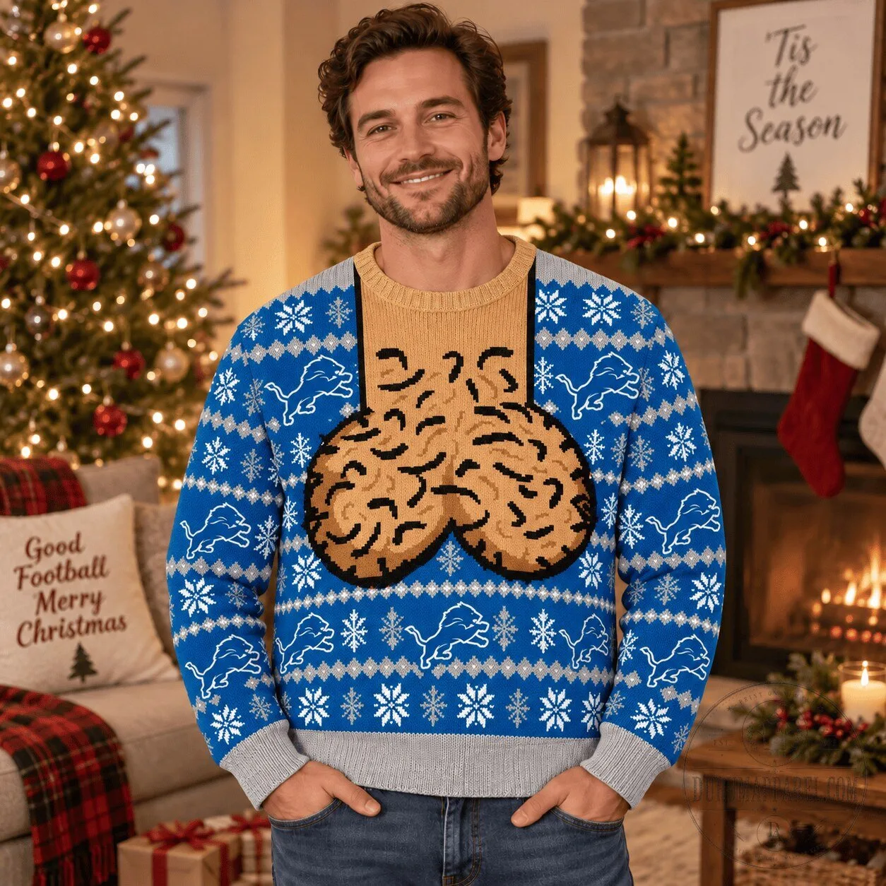 NFL Detroit Lions Fan Ugly Christmas Sweater Funny Holiday Party Sweatshirt