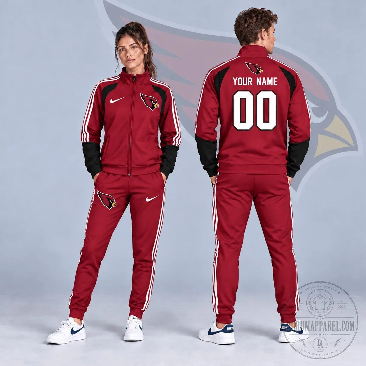 Arizona Cardinals Custom Name Number Varsity Colorblock Full Zip Tracksuit Jacket