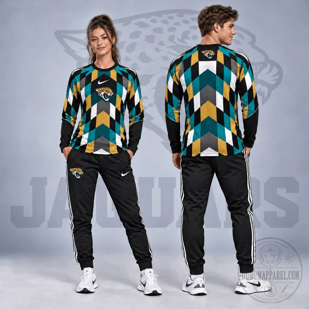 Jacksonville Jaguars Diamond Chevron Geometric Print Long Sleeve Shirt Jacksonville Jaguars Diamond Chevron Geometric Print Long Sleeve Shirt