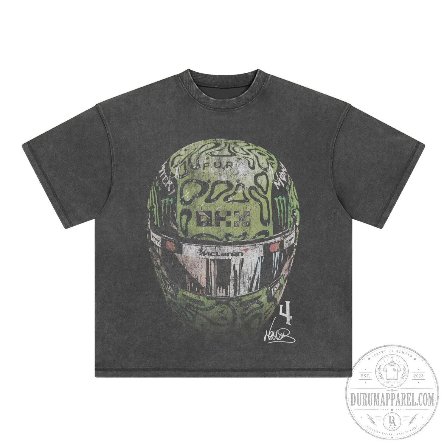 Lando Norris Formula 1 Racing Helmet Graphic Washed Black T-Shirt