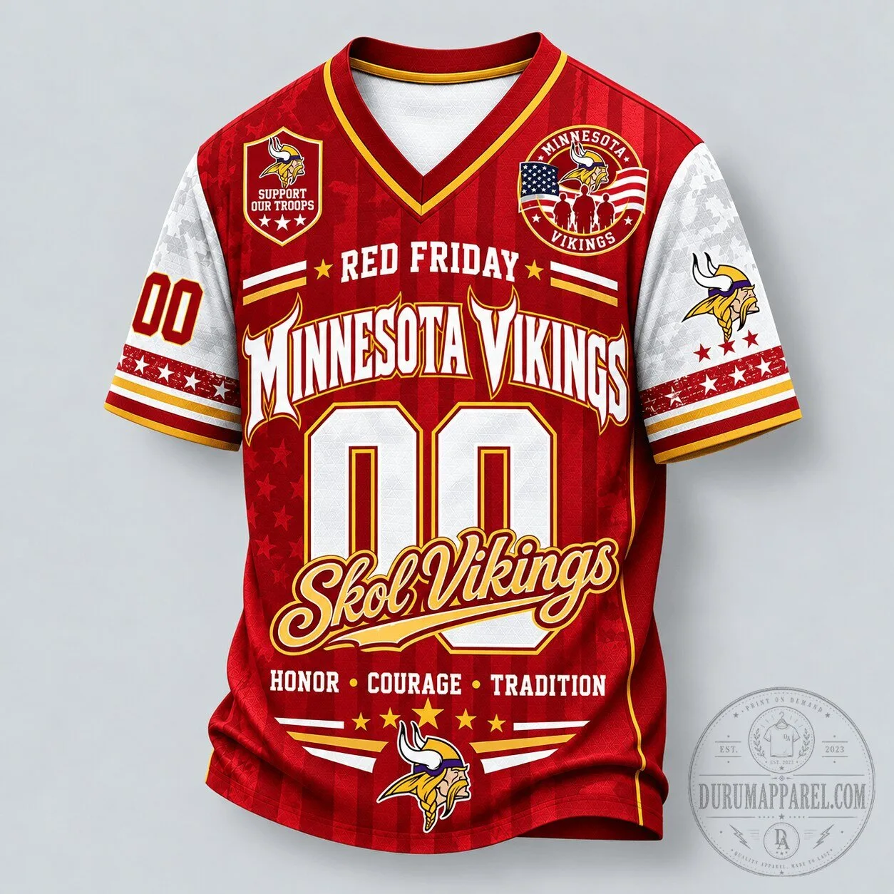 Minnesota Vikings Red Friday Support Our Troops NFL Football Jersey