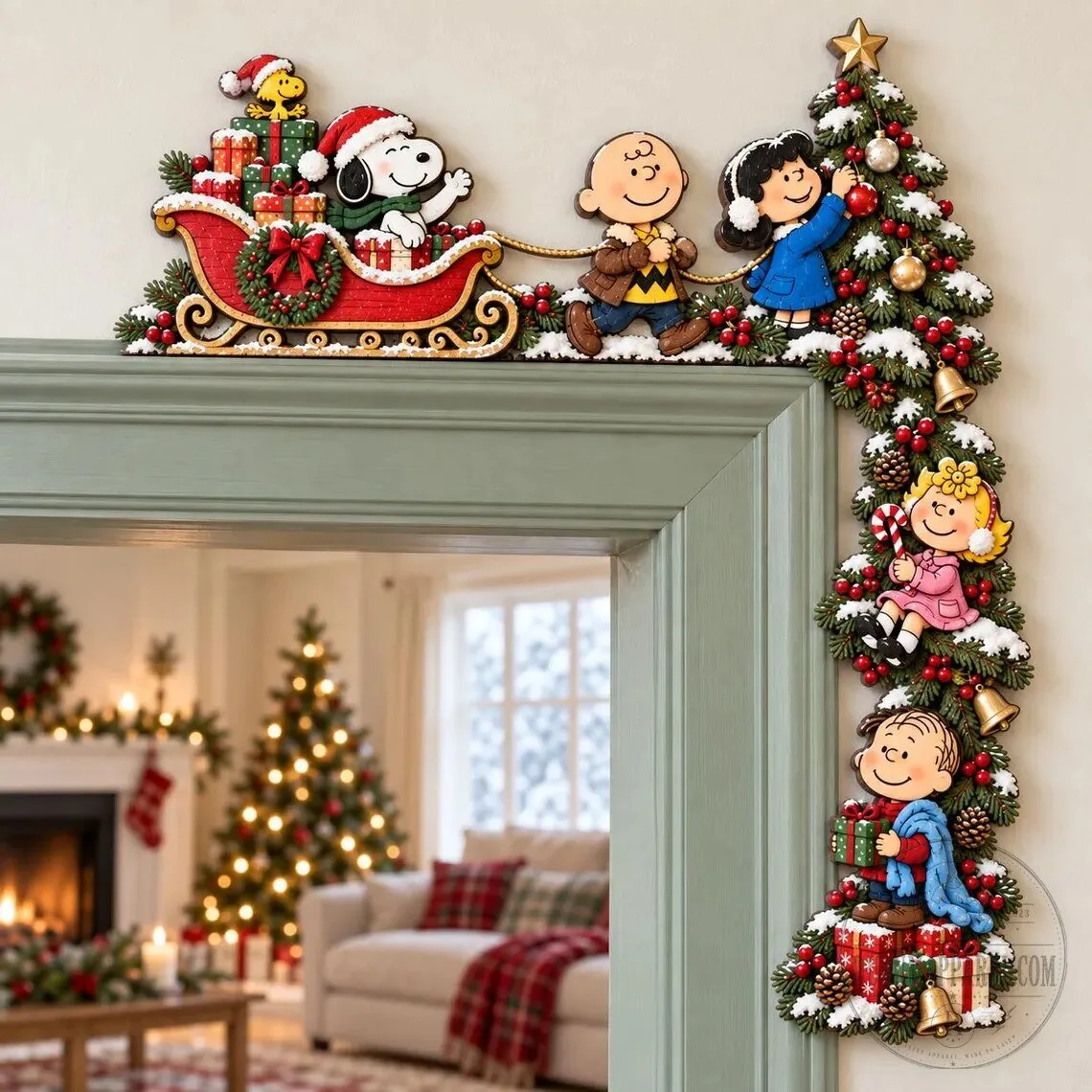 Snoopy Peanuts Gang Christmas Door Corner Decor Wood Sign Holiday Decoration